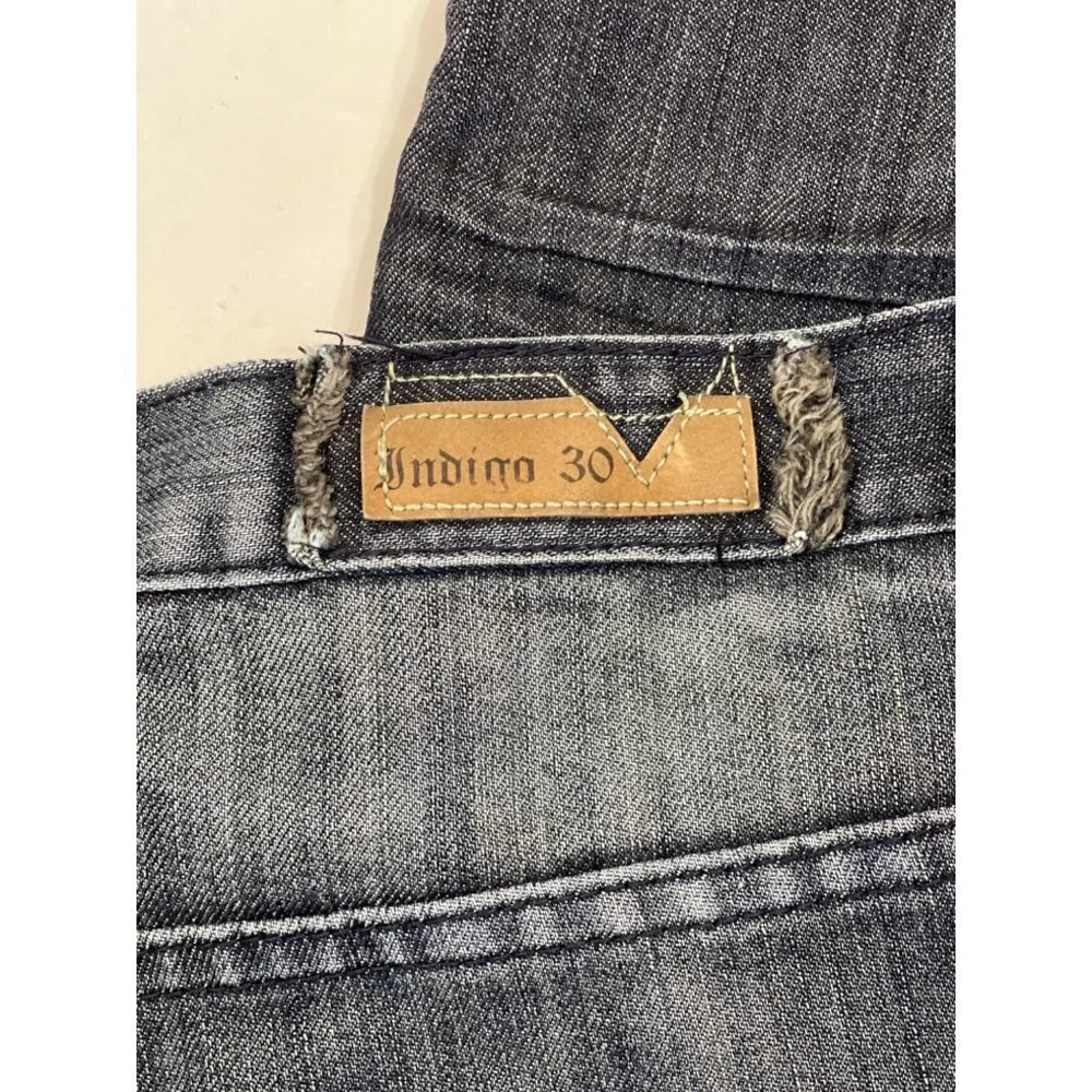 INDIGO 30 Men's Dark Denim Whiskered Jeans 36x34 Flaps Embroidery Bootcut EUC‎
